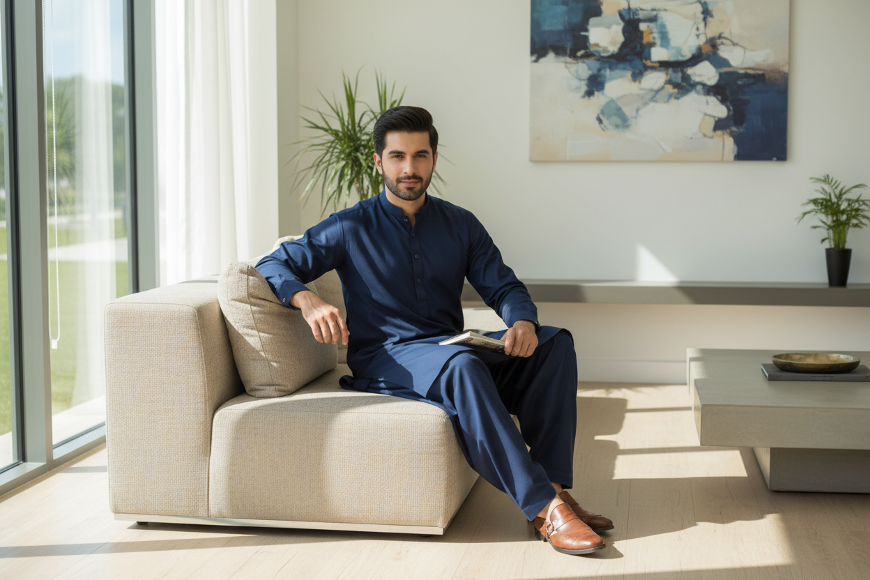 Comfortable Navy Blue Shalwar Kameez - Modern Home Lounge
