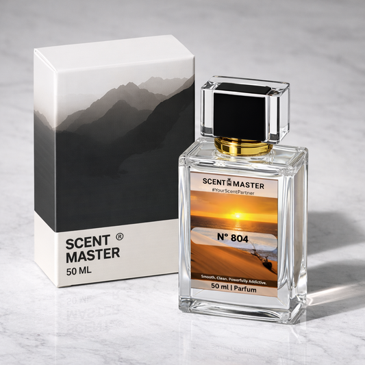 Scent Master No 804 perfume bottle and packaging on a gray background