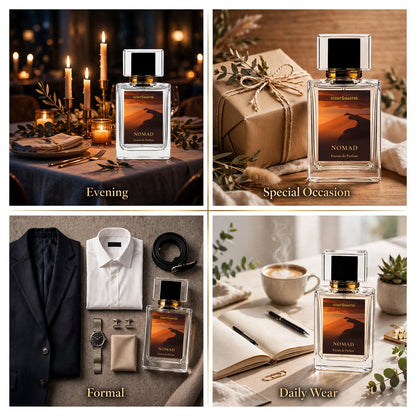 Nomad perfume occasion split layout for evening and formal wear