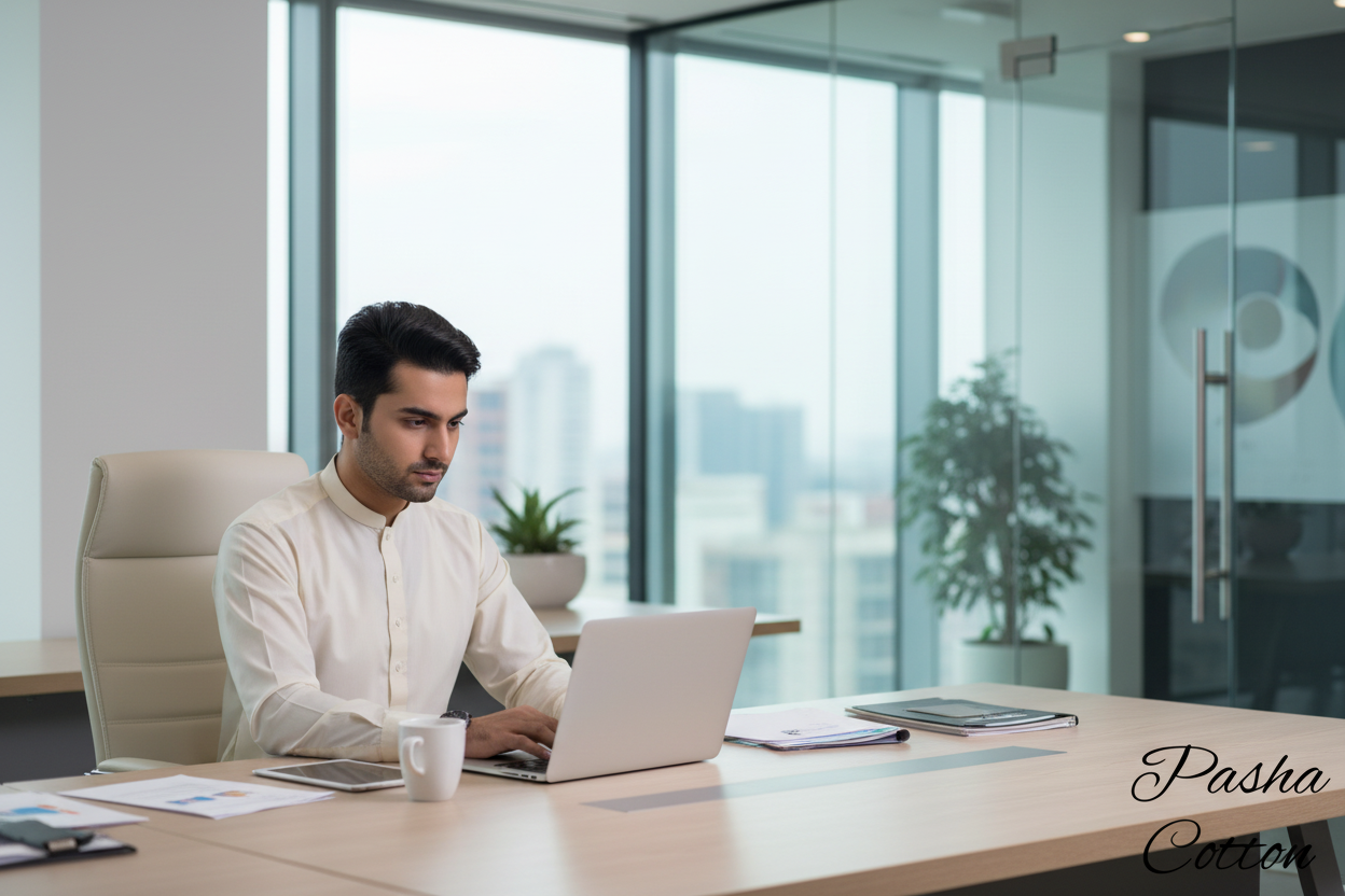 Off White Cotton Formal Wear - Professional Office Setting