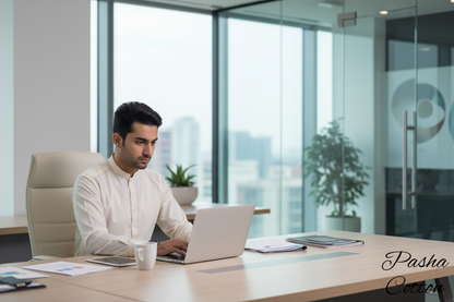 Off White Cotton Formal Wear - Professional Office Setting