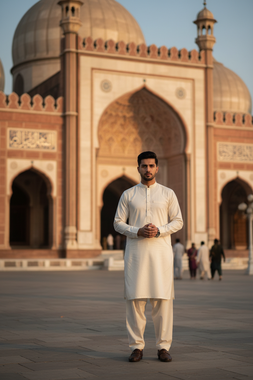 Off White Cotton Suit for Men - Jummah Prayer Mosque Setting