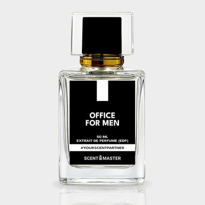 Perfume bottle labeled 'Office for Men' by Scent Master on a white background