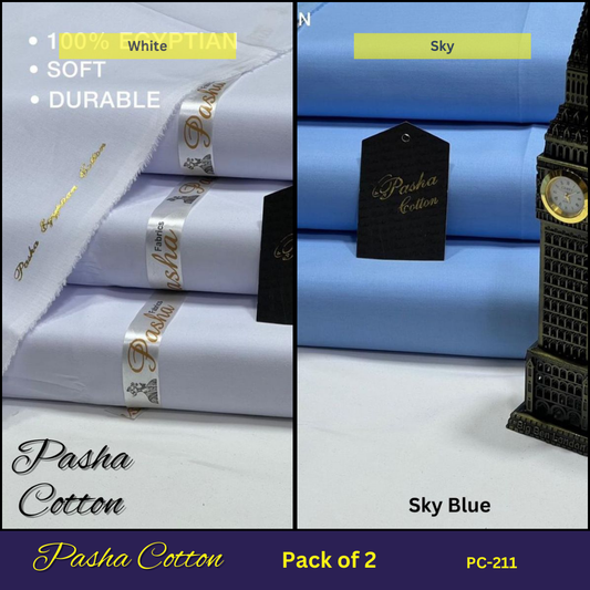 Pasha Cotton fabric with 'White' and 'Sky' color options, combo deal.