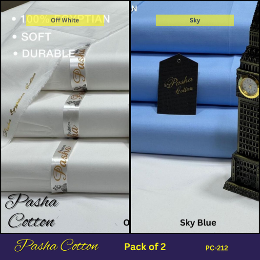 Pasha Cotton fabric with 'Off White' and 'Sky' color options, combo deal.