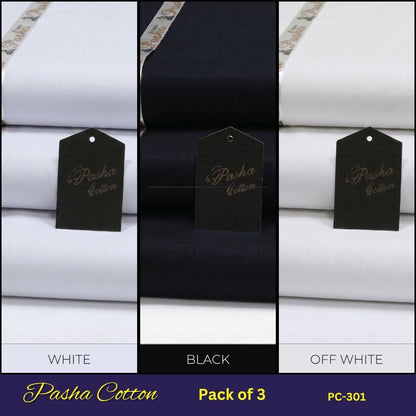 Deal of 3 PASHA Premium Quality Soft Cotton Unstitched Suit for Men | PC-301