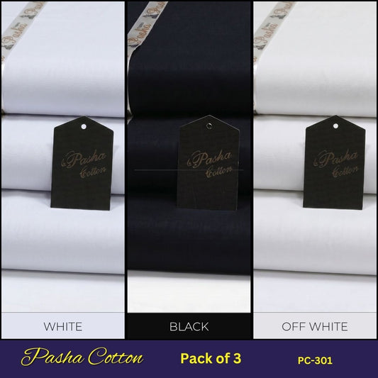 Deal of 3 PASHA Premium Quality Soft Cotton Unstitched Suit for Men | PC-301