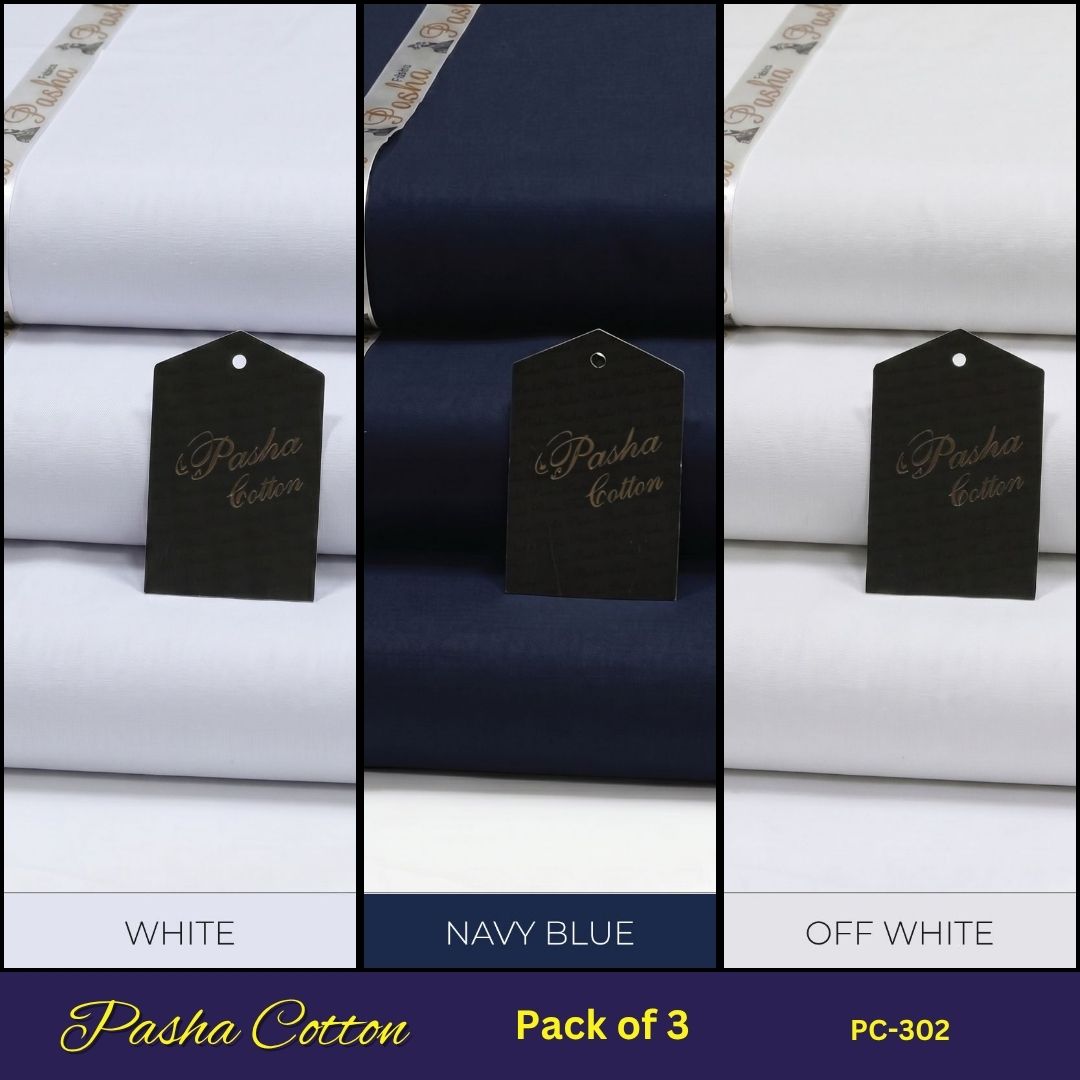 Deal of 3 PASHA Premium Quality Soft Cotton Unstitched Suit for Men | PC-302