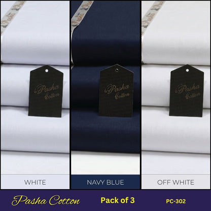 Deal of 3 PASHA Premium Quality Soft Cotton Unstitched Suit for Men | PC-302