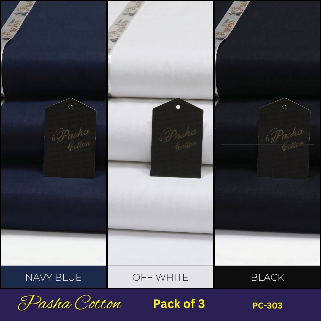 Deal of 3 PASHA Premium Quality Soft Cotton Unstitched Suit for Men | PC-303