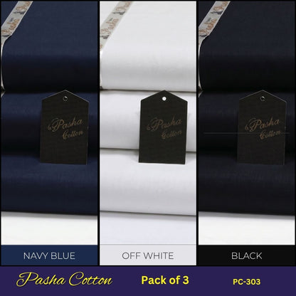 Deal of 3 PASHA Premium Quality Soft Cotton Unstitched Suit for Men | PC-303