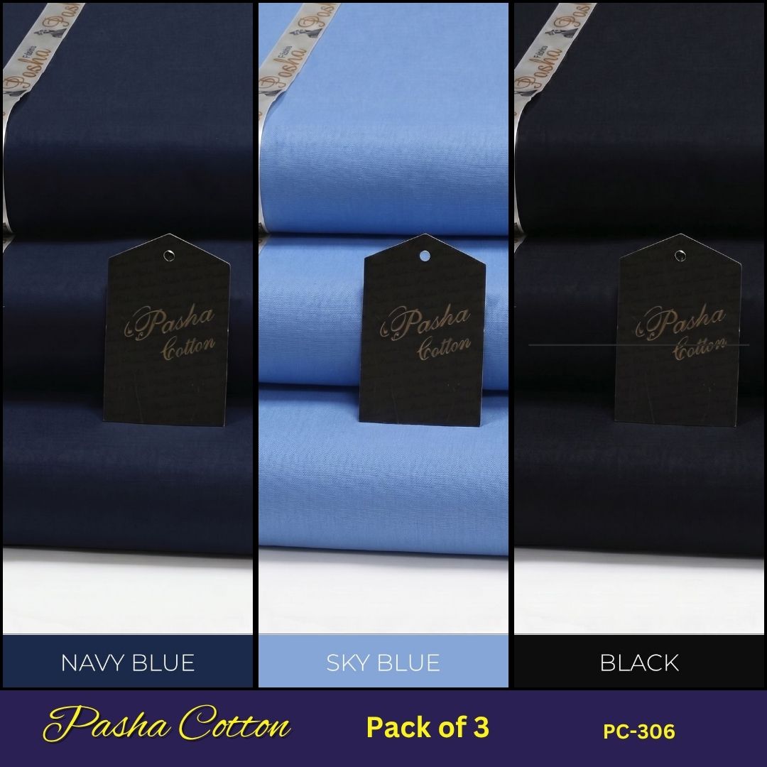 Deal of 3 PASHA Premium Quality Soft Cotton Unstitched Suit for Men | PC-306