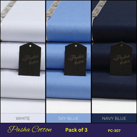Deal of 3 PASHA Premium Quality Soft Cotton Unstitched Suit for Men | PC-307
