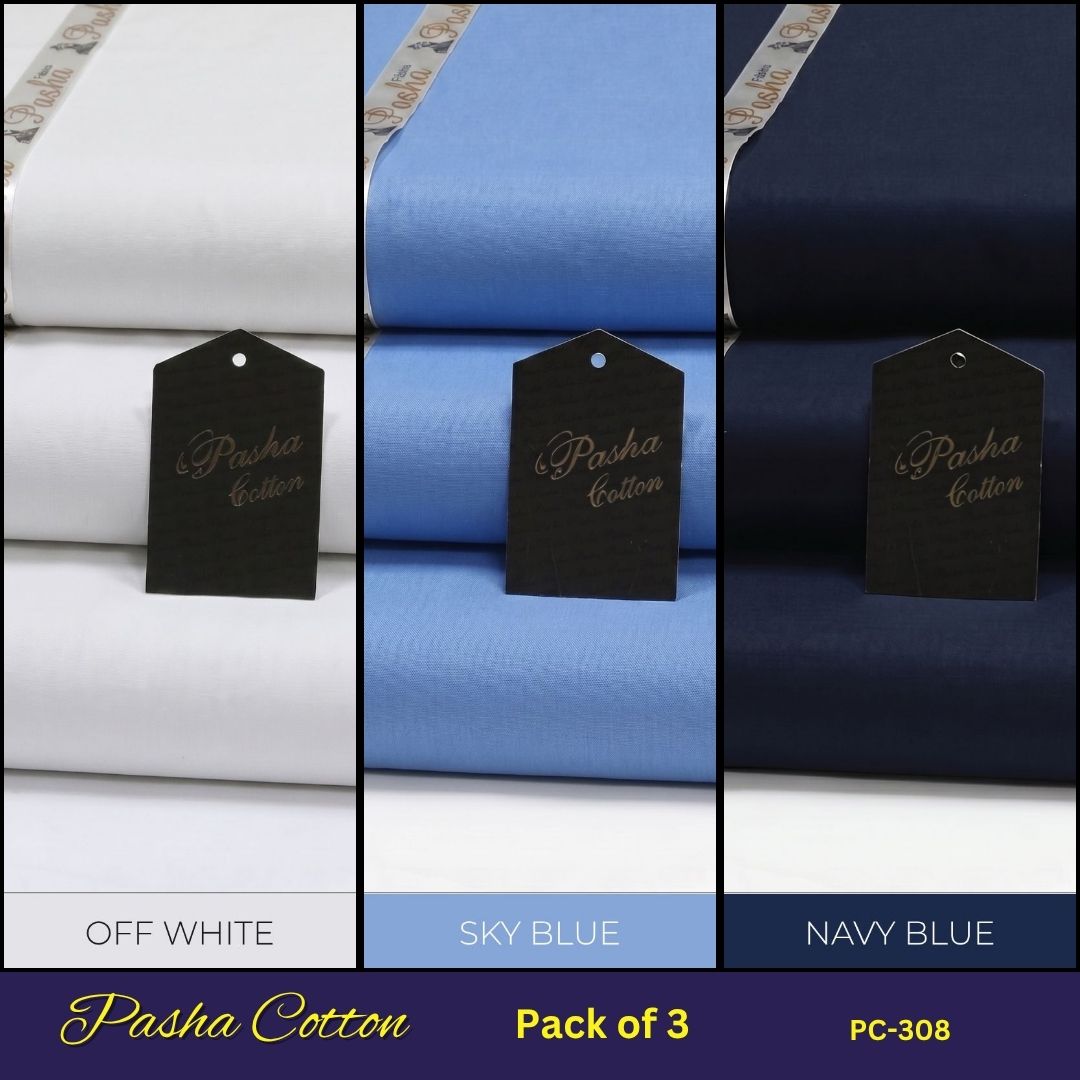 Deal of 3 PASHA Premium Quality Soft Cotton Unstitched Suit for Men | PC-308