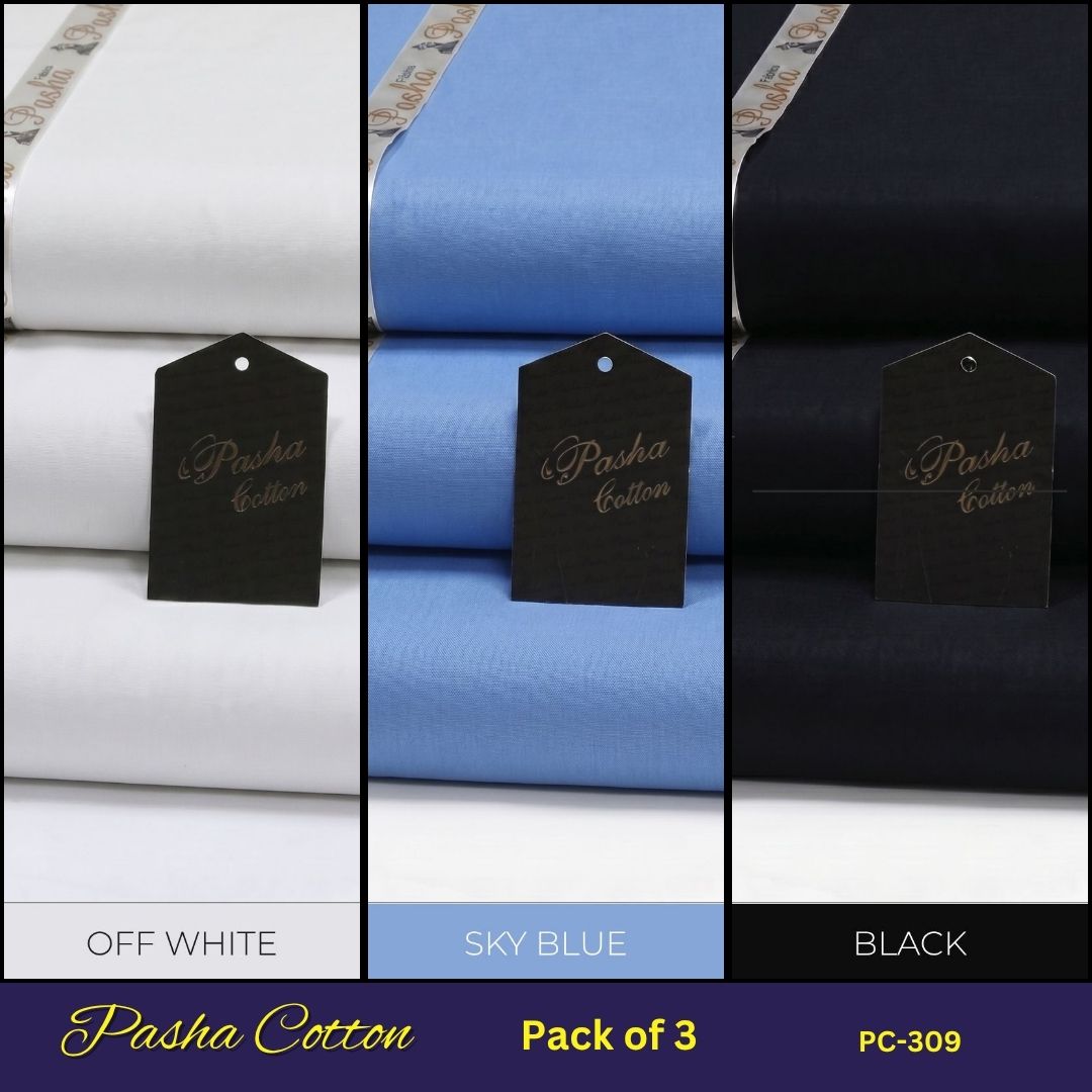 Deal of 3 PASHA Premium Quality Soft Cotton Unstitched Suit for Men | PC-309