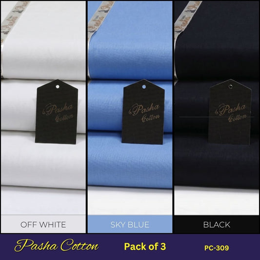 Deal of 3 PASHA Premium Quality Soft Cotton Unstitched Suit for Men | PC-309