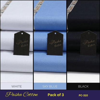 Deal of 3 PASHA Premium Quality Soft Cotton Unstitched Suit for Men | PC-310