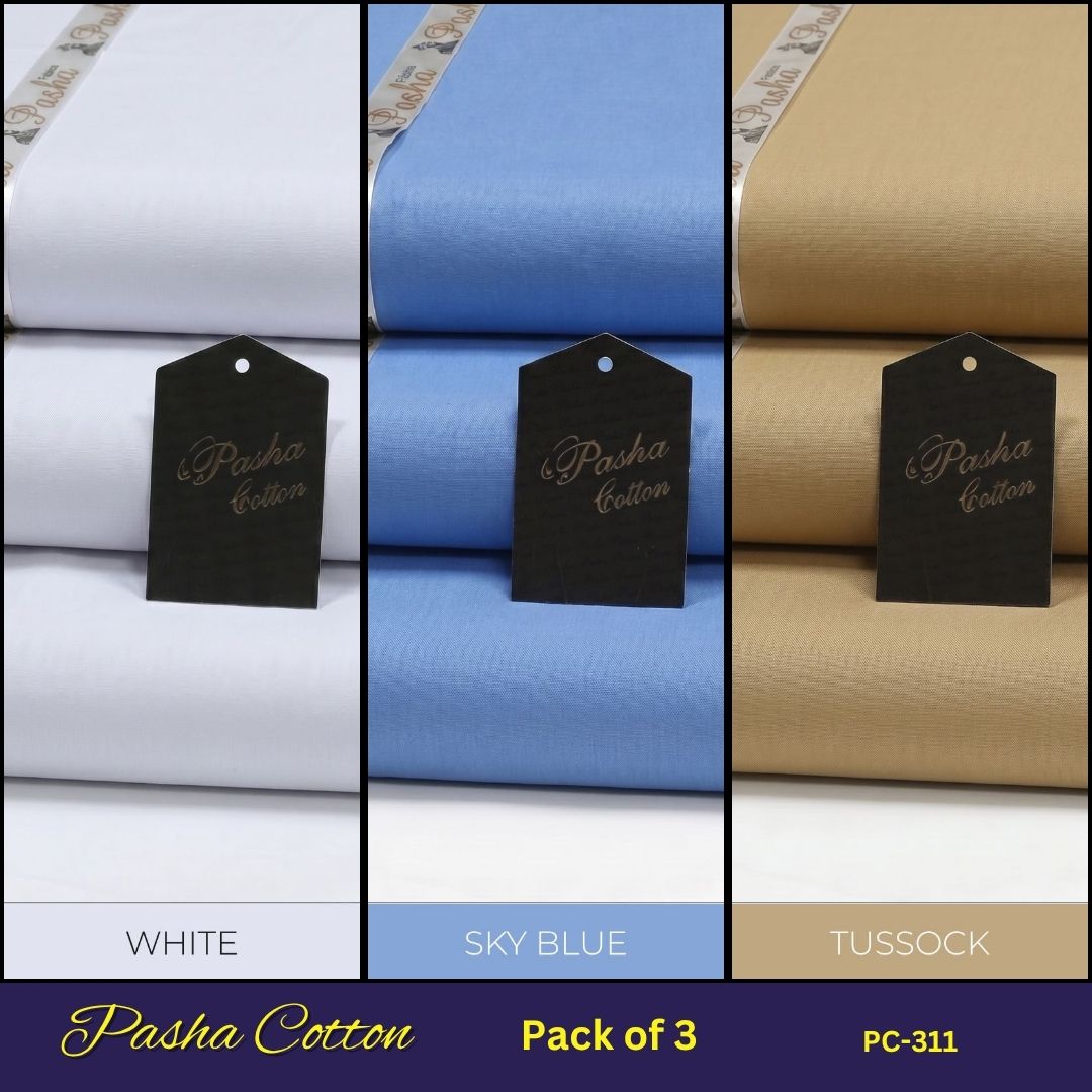 Deal of 3 PASHA Premium Quality Soft Cotton Unstitched Suit for Men | PC-311