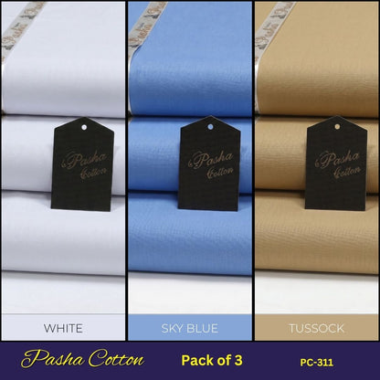 Deal of 3 PASHA Premium Quality Soft Cotton Unstitched Suit for Men | PC-311