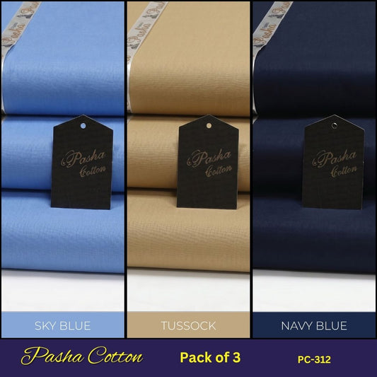 Deal of 3 PASHA Premium Quality Soft Cotton Unstitched Suit for Men | PC-312