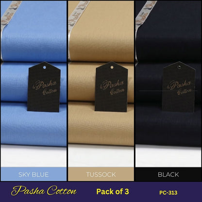 Deal of 3 PASHA Premium Quality Soft Cotton Unstitched Suit for Men | PC-313