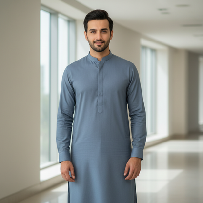 Man wearing PASHA Premium Soft Cotton Shalwar Kameez in Flint color.