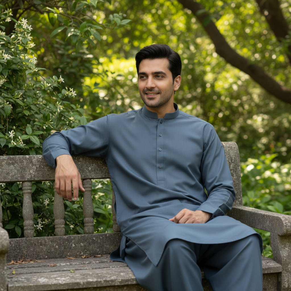 PASHA Premium Flint Cotton Kurta in outdoor park setting - casual lifestyle