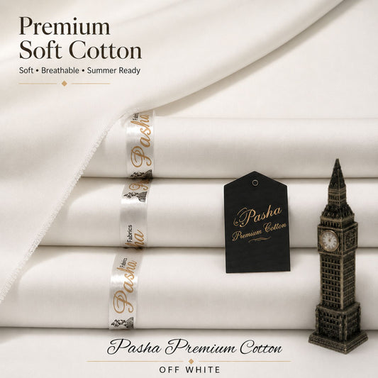 Premium off white cotton unstitched suit for men by Pasha, soft breathable fabric for summer, Jummah and daily wear.