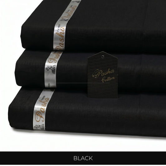Pasha Cotton black unstitched shalwar kameez suit fabric for men – Egyptian soft cotton, 200 TC, 4.5 meters