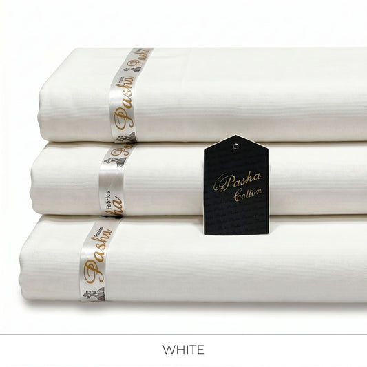 Pasha Cotton white unstitched shalwar kameez suit fabric for men – Egyptian soft cotton, 200 TC, 4.5 meters
