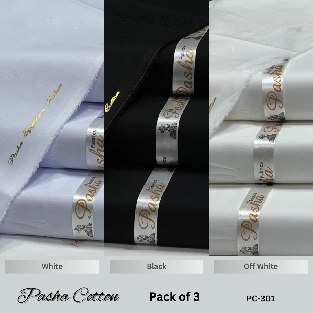 Deal of 3 PASHA Premium Quality Soft Cotton Unstitched Suit for Men | PC-301