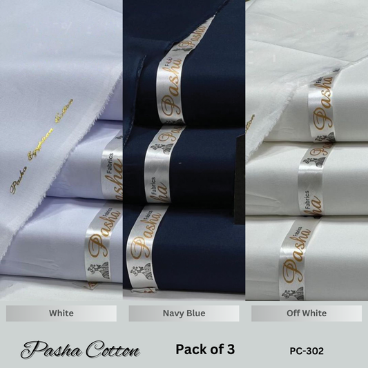 Deal of 3 PASHA Premium Quality Soft Cotton Unstitched Suit for Men | PC-302