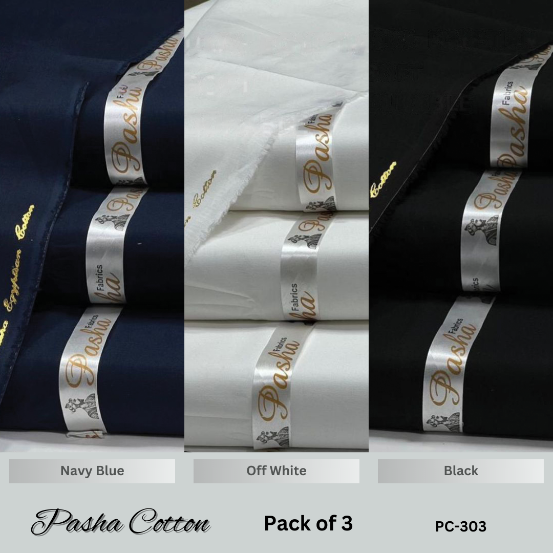 Deal of 3 PASHA Premium Quality Soft Cotton Unstitched Suit for Men | PC-303