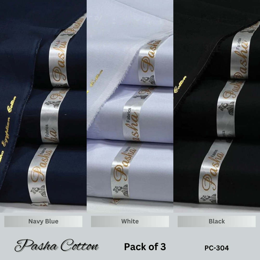 Deal of 3 PASHA Premium Quality Soft Cotton Unstitched Suit for Men | PC-304