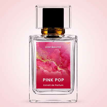 Pink Pop perfume 100ml bottle on a soft studio background