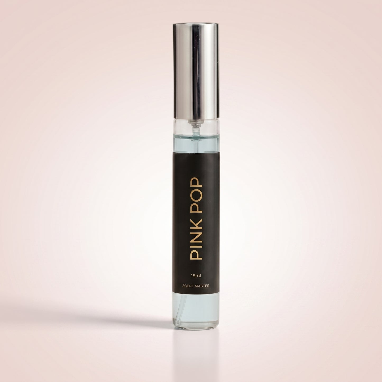 Pink Pop perfume 15ml bottle on a soft studio background