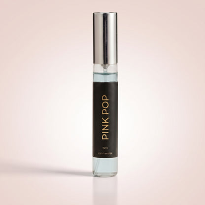 Pink Pop perfume 15ml bottle on a soft studio background