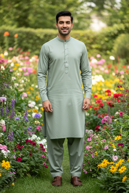 Pasha Premium Pista Green Cotton Shalwar Kameez - Garden Outdoor Lifestyle