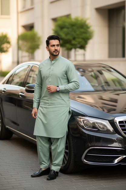 Premium Pista Green Cotton Suit - Luxury Lifestyle
