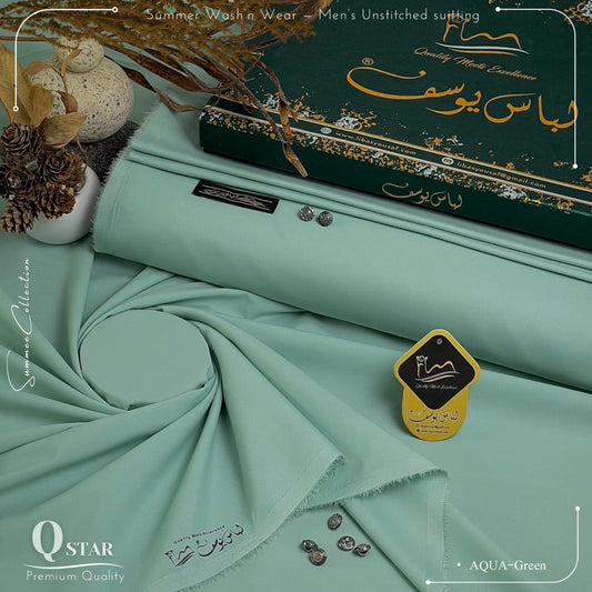 Libas-e-Yousaf Q-Star Premium Quality Summer Wash and Wear Unstitched Suit for Men | Aqua Green