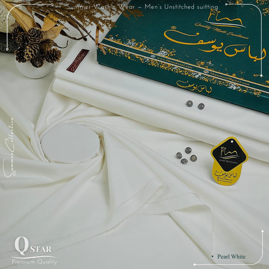 Libas-e-Yousaf Q-Star Premium Quality Summer Wash and Wear Unstitched Suit for Men | Pearl White