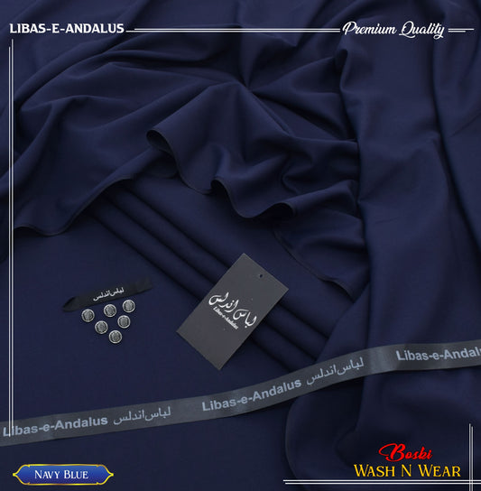 Libas-e-Andalus Boski Wash n Wear Unstitched Suit for Men | Navy Blue
