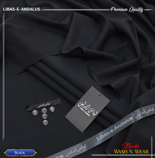 Libas-e-Andalus Boski Wash n Wear Unstitched Suit for Men | Black