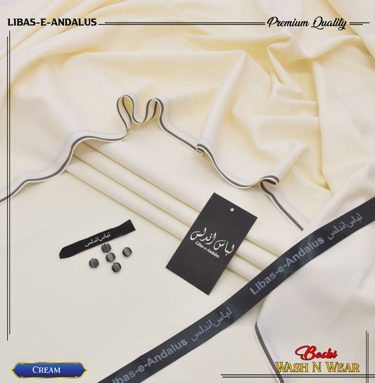 Libas-e-Andalus Boski Wash n Wear Unstitched Suit for Men | Cream