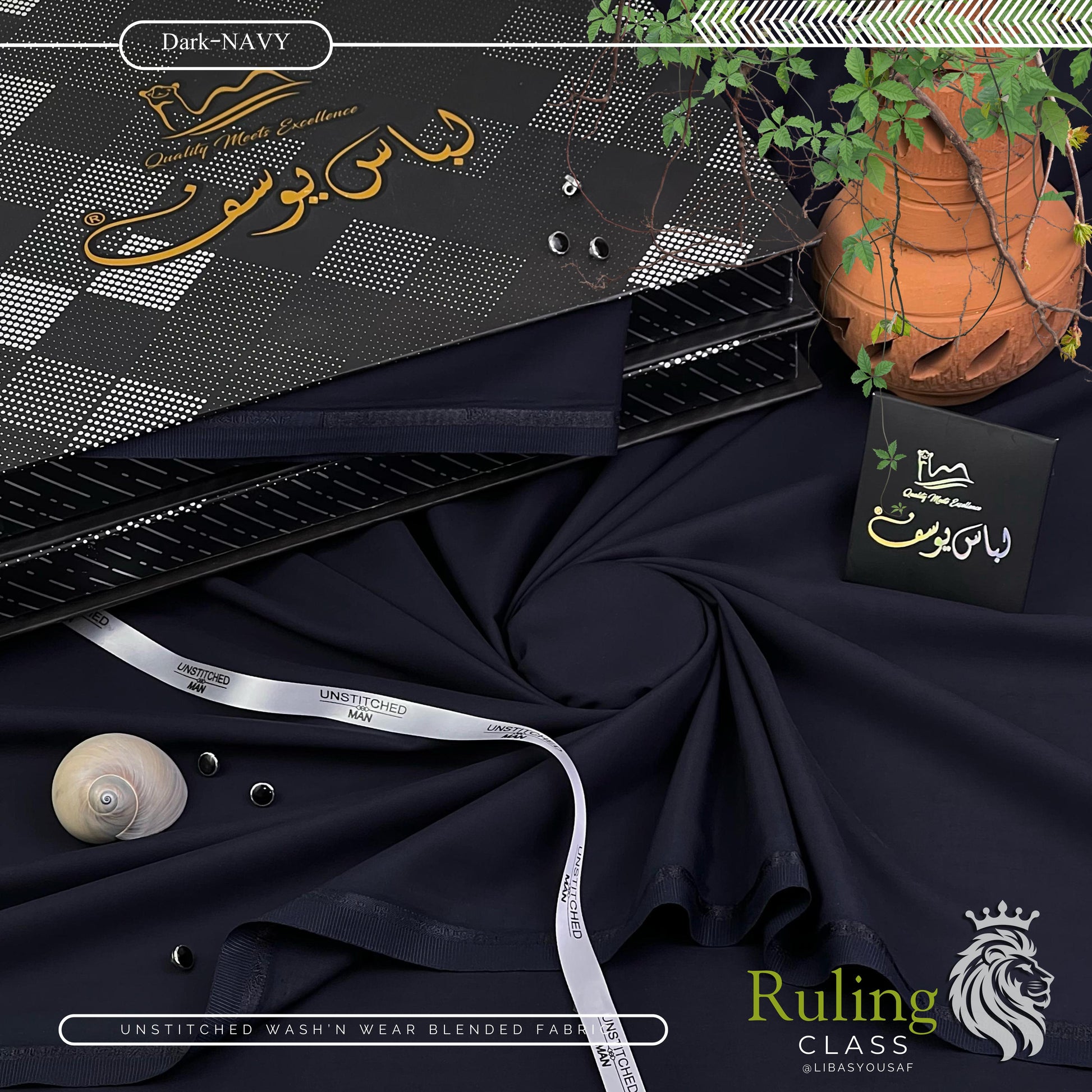 Ruling Class by Libas-e-Yousaf | Premium Quality | Wash and Wear Unstitched Suit for Men | Dark Navy | LYRC-04