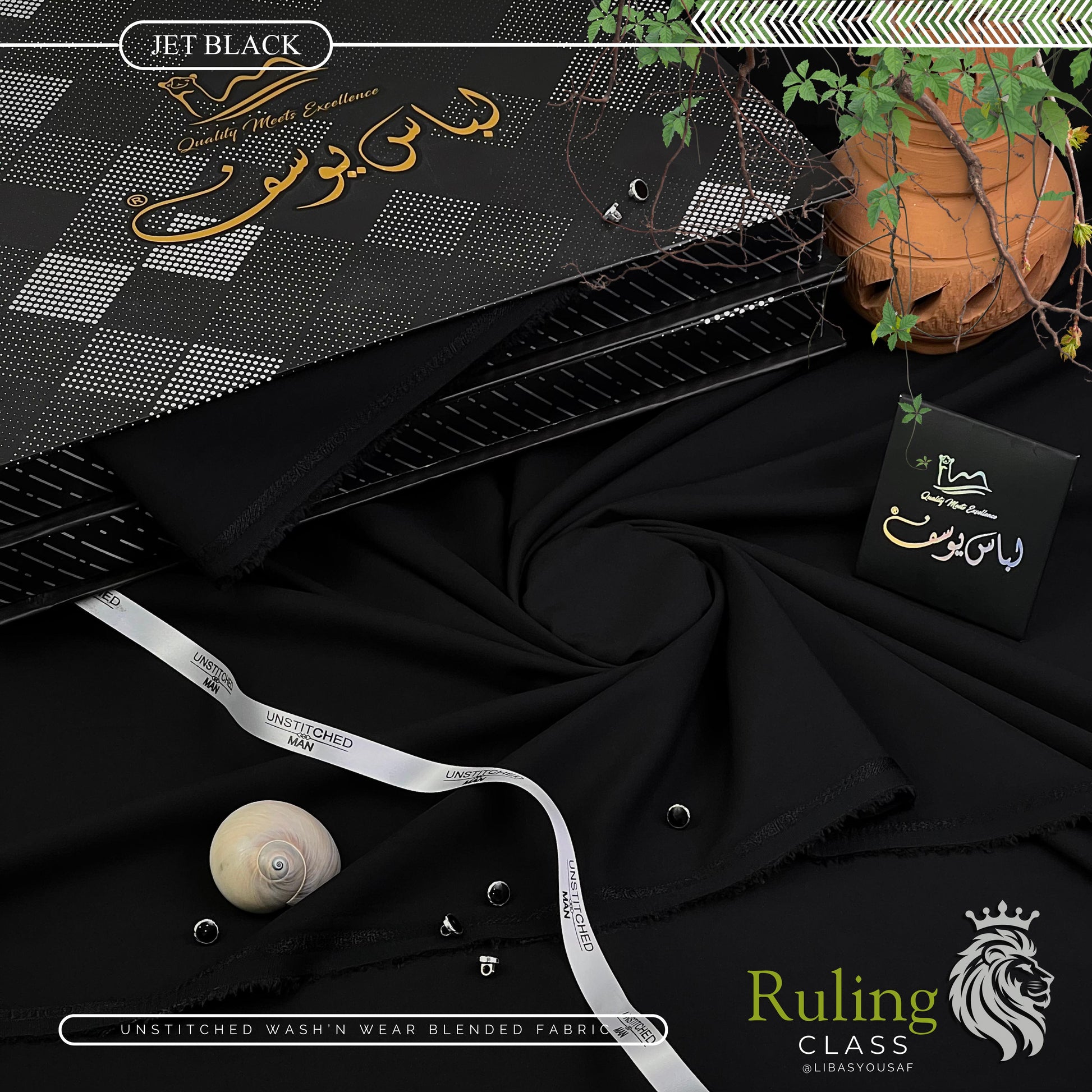 Ruling Class by Libas-e-Yousaf | Premium Quality | Wash and Wear Unstitched Suit for Men | Jet Black | LYRC-05