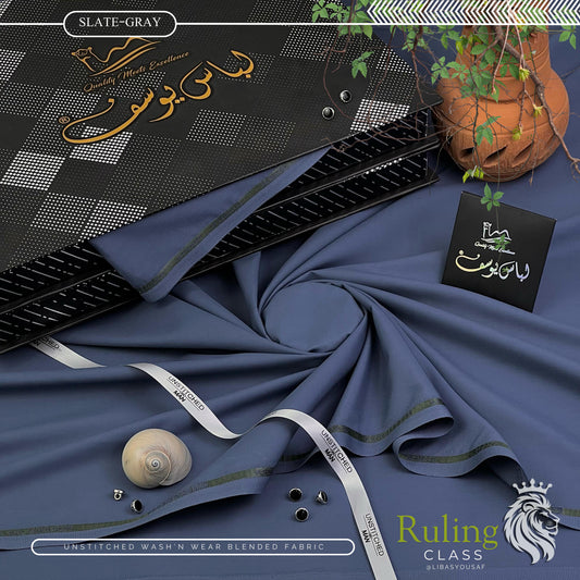 Ruling Class by Libas-e-Yousaf | Premium Quality | Wash and Wear Unstitched Suit for Men | Slate Gray | LYRC-07