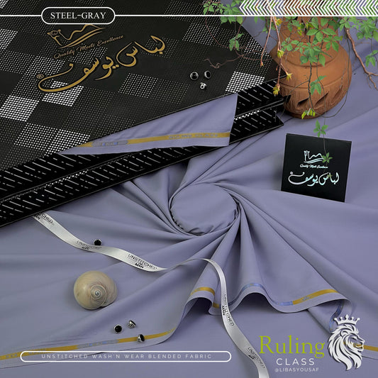 Ruling Class by Libas-e-Yousaf | Premium Quality | Wash and Wear Unstitched Suit for Men | Steel Gray | LYRC-08