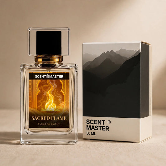 Sacred Flame perfume bottle and box packaging by Scent Master