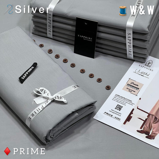 Sapphire Prime Wash and Wear Unstitched Suit Fabric for Men | Premium Ready-to-Stitch | Silver | SWMS-08